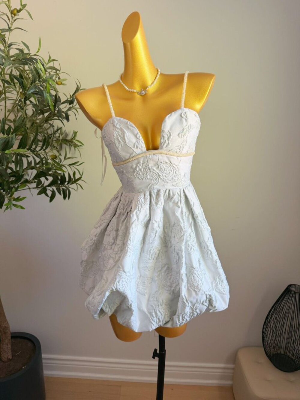 Blue Grey Princess Bubble Mini Dress XS NWT